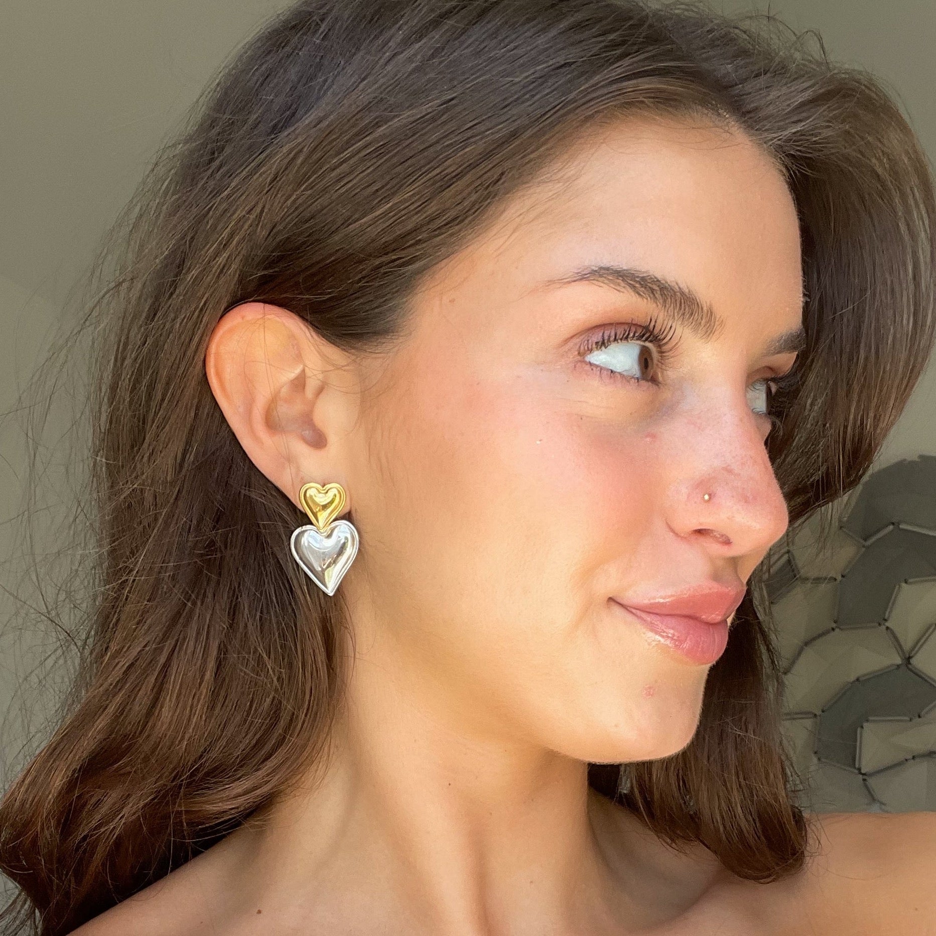 HEART EARRINGS TWO TONED